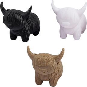3 Pcs Highland Cow Figurines and Statues | Handmade Resin Sculpture Ornaments | Cute Mini Decorations for Tabletop, Home, Office & Nursery | 3D Printed Cow Miniatures | White, Brown & Black