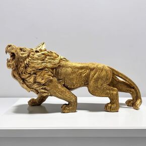 13 Inch Strong Lion Statue Figurine Sculpture Resin Collectible Gifts for Lion Lover Office Home Decor Desk Accessories Decoration Garden Figurines Outdoor Decor Gold