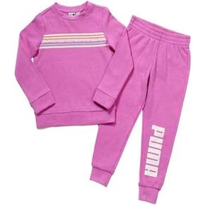 PUMA Girls Logo Fleece Pullover & Joggers Set (Mauve Pop, 2T)