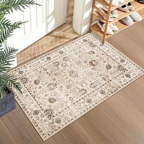 MUJOO 5x7 Area Rugs,Washable Rugs for Living Room Bedroom Bedside,Blue Boho Non Slip Carpet Indoor,Vintage Soft Teal and Pink Floral Rug
