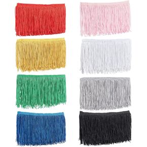OLYCRAFT 2 Yards Fringe Lace Trim Polyester Tassel Fringe Trimming 4 Inch Wide Multi-Colored Lace Trim Ribbon Fringe for Clothes Accessories Latin Dress Decoration - 8 Colors
