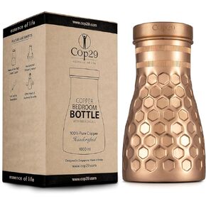 Cop29 Handmade Dolny Matt Honeycomb Copper Bedroom Water Bottle I Pitchers with Lid I Bedside Water Carafe (Indoor Purpose with Loose Lid) -1000ml/34oz