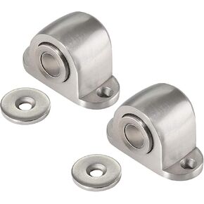 2 Pack Magnetic Door Stop Catch, Floor Mount Door Stopper, Stainless Steel Magnetic Door Catch with Screws, Modern Soft-Catch Door Catch, Brushed Finish