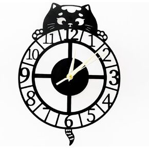 Modern Metal Wall Clocks 12 Inch Rustic Cat Nearly Silent Little Ticking Battery Operated Black Cat Numerals Clock for Living Room/Bedroom/Kitchen Wall Decor-30cm