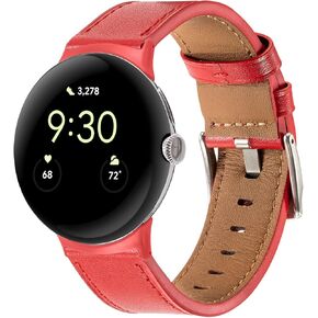Nigaee Genuine Leather Bands Compatible for Google Pixel Watch,Breathable Adjustable Replacement Wristbands for Women Men,Waterproof Sport Strap Band for Google Pixel Watch 2022