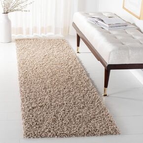 SAFAVIEH Athens Shag Collection Runner Rug - 2'3" x 10', Beige, Non-Shedding & Easy Care, 1.5-inch Thick Ideal for High Traffic Areas in Living Room, Bedroom (SGA119G)