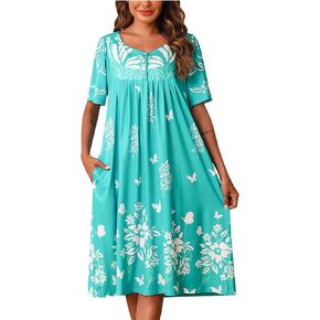 Marvmys Women House Dress with Pocket Mumu Nightgowns Short Sleeve Moomoo Dresses Sleepwears