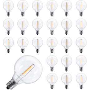 25 Pack Shatterproof Led G40 Replacement Bulbs 1W Per Bulb, E12 Screw Base LED Globe Light Bulbs for Indoor Outdoor Plug in Patio String Lights, Not for Solar Lights