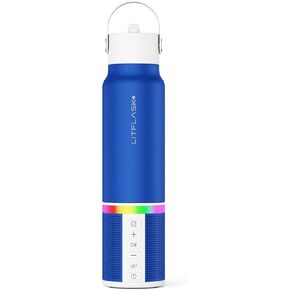 Smart Water Bottle with Premium Bluetooth Speaker, Portable Charger, LED Light, Hands-Free Mic, Insulated Stainless Steel, Straw Lid, BPA-Free, 20oz - Mix & Match Colorways