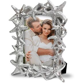 4x6 Picture Frame Silver Starfish Textured Hand-Crafted Resin Photo Frame Ornate Unique Picture Frame for Tabletop Vertical or Horizontal Display Beach Art Home Decorative Photo Frame and Gift Idea