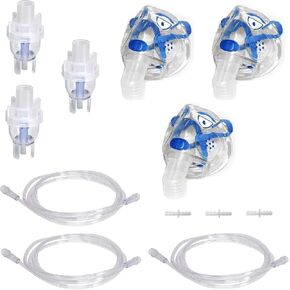 3pk Nebulizer Replacement Accessories w/Cup, Pediatric Dog Mask, 7' Tubing, Connector