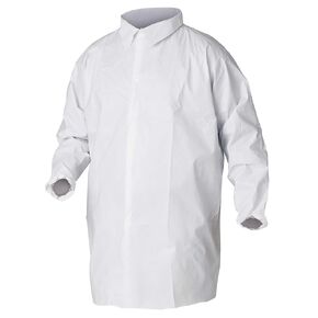 Kleenguard A40 Liquid & Particle Protection Lab Coats (44443), 5-Snap Closure, Knee Length, Elastic Wrists, White, Large, 30 / Case