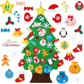 DIY Felt Christmas Tree - 3.6 FT felt Christmas Tree for kids with 37 Pieces of Ornament Decor, DIY Xmas Gifts for Kids, Wall Hanging Christmas Tree Decorations in Kuwait