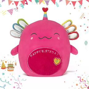 14" Birthday Axolotl Plush Pillow Pink Axolotl Stuffed Animal Plush Toy Cute Soft Plushie Doll Happy Birthday Gifts for Kids Boys Girs