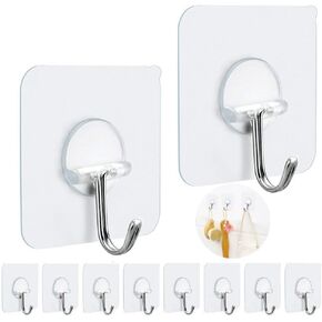 FOTYRIG Adhesive Hooks Heavy Duty Wall Hooks Sticky Hooks for Hanging Wall Hangers Without Nails 15lb(Max) 180 Degree Rotating Seamless Stick on Bathroom Kitchen Office Outdoors-10 Packs