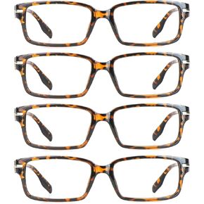 VisionGlobal 4 Pairs Blue Light Blocking Reading Glasses, Computer Glasses Women and Men, Fashion Rectangle Eyewear Frame