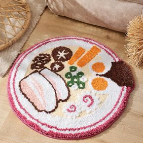 TRUEDAYS Fun Bath Mat - Round Washable Fluffy Bathroom Rugs with Non Slip Backing - Small Cute Ramen Bathroom Mat - Funny Soft Water Absorbent Bath Mat Rug