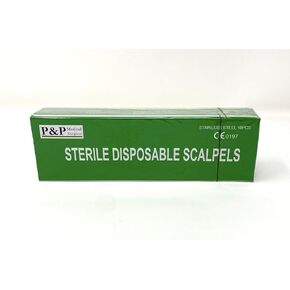 Disposable Scalpels Sterile Surgical Blade Size 18 Stainless Steel with Plastic Handle & Metric Line Individually Foil Wrapped by P&P MEDICAL SURGICAL Box of 10