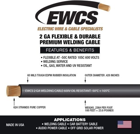 EWCS كابل لحام فائق المرونة مقاس 2 600 فولت - أحمر - 20 قدم - صنع في الولايات المتحدة الأمريكية in Kuwait