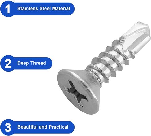 100PCS M4.2 x 32 Stainless Sheet Flat Head Self Drilling Screw, Phillips Drive with Drill Point, Metal Tek Screws, Self Drilling Sheet in Saudi Arabia
