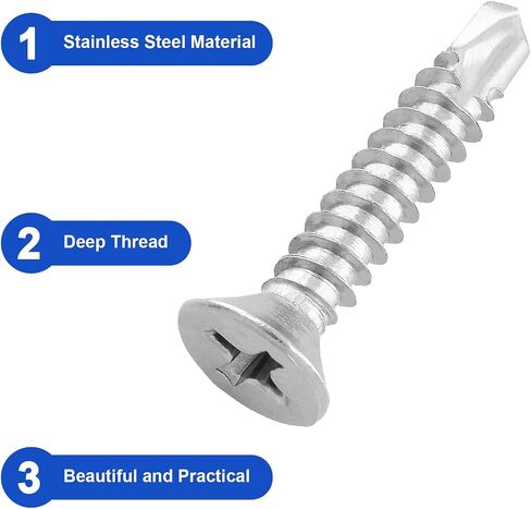 100PCS M4.2 x 32 Stainless Sheet Flat Head Self Drilling Screw, Phillips Drive with Drill Point, Metal Tek Screws, Self Drilling Sheet in Saudi Arabia