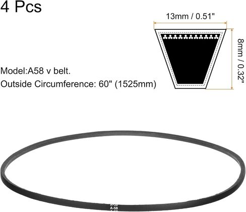 uxcell 4pcs A58 or 4L600 Classic Wrapped Rubber V-Belt, 58"(1475mm) Inside Circumference, A Profile V Belt in Saudi Arabia