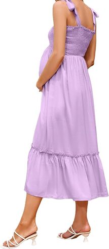 FUNJULY Maternity Smocked Summer Casual Dress Spaghetti Strap Sleeveless Ruffle Boho Swing Maxi Dress Baby Shower Photoshoot in Saudi Arabia