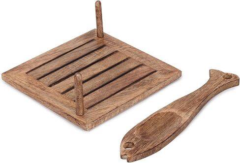 Wooden Napkin Holder Flat with decorative weighted stick on top to hold the tissue 5"x5"x3" Inches| Modern Dining Table Décor Kitchen Tables & Countertops Christmas Decoration in Saudi Arabia