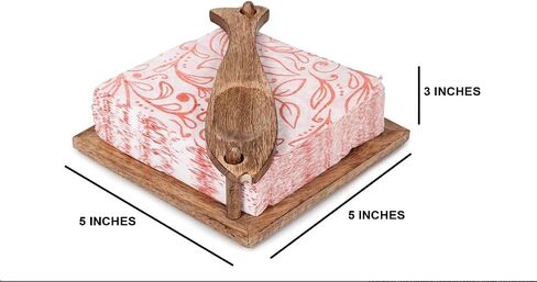 Wooden Napkin Holder Flat with decorative weighted stick on top to hold the tissue 5"x5"x3" Inches| Modern Dining Table Décor Kitchen Tables & Countertops Christmas Decoration in Saudi Arabia