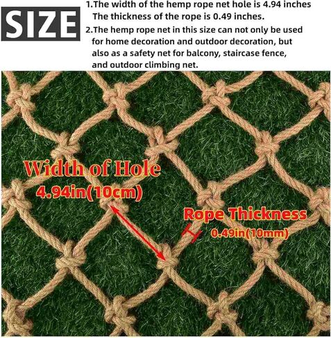 شبكة أمان من حبل القنب، شبكة تسلق للأطفال في الهواء الطلق، شبكة أمان لشرفة السلالم، والسور، والحديقة، والملعب، وبيت الشجرة والديكور (12 مم - 10 سم، 6.6 قدم × 9.9 قدم) in Kuwait