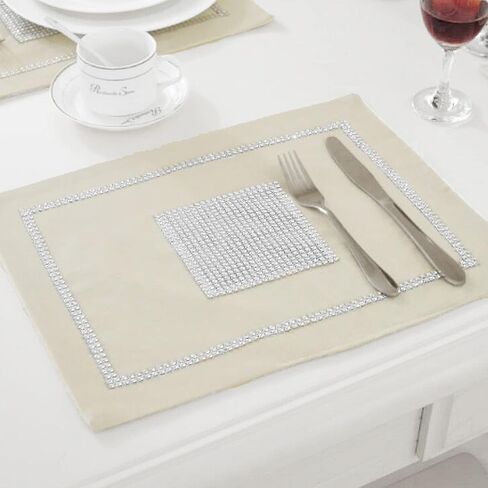 HeMiaor Set of 4 Black Elegant Place Mats with Sparkling Rhinestones Perfect for Wedding Table Decoration 12x16 inch(30x40 cm) in Saudi Arabia