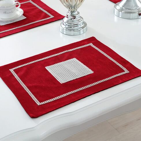 HeMiaor Set of 4 Black Elegant Place Mats with Sparkling Rhinestones Perfect for Wedding Table Decoration 12x16 inch(30x40 cm) in Saudi Arabia