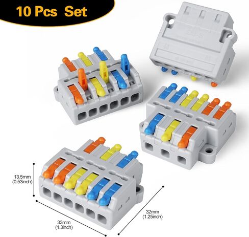 Electrical Wire Connectors, Compact Wire Splice Connectors Quick Terminal Blocks (3 in 6 Out) 10Pcs in Saudi Arabia