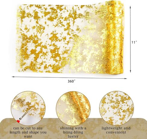 مفرش طاولة ذهبي مقاس 11 × 108 بوصة، ديكور مركزي للطاولة، ديكورات طاولة ذهبية للحفلات والاحتفالات وحفلات الزفاف وأعياد الميلاد (ذهبي نصف فتحة، قطعتان) in Kuwait