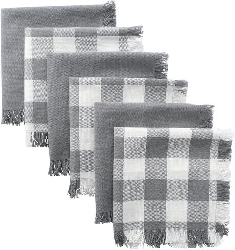 DII Heavyweight Woven Fringed Check Plaid, Dishcloth, Gray in Saudi Arabia