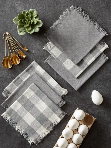 DII Heavyweight Woven Fringed Check Plaid, Dishcloth, Gray in Saudi Arabia