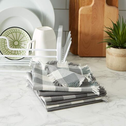 DII Heavyweight Woven Fringed Check Plaid, Dishcloth, Gray in Saudi Arabia