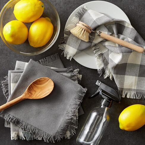 DII Heavyweight Woven Fringed Check Plaid, Dishcloth, Gray in Saudi Arabia