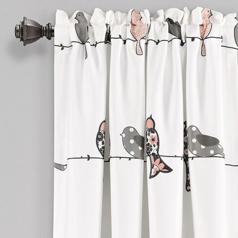 Lush Decor Rowley Birds Light Filtering Window Curtain Panels, Pair, 52" W x 63" L, Blush & Gray - Colorful Floral Print - Whimsical & Playful Bird Curtains For Bedroom, Living Room, Or Dining Room in Saudi Arabia