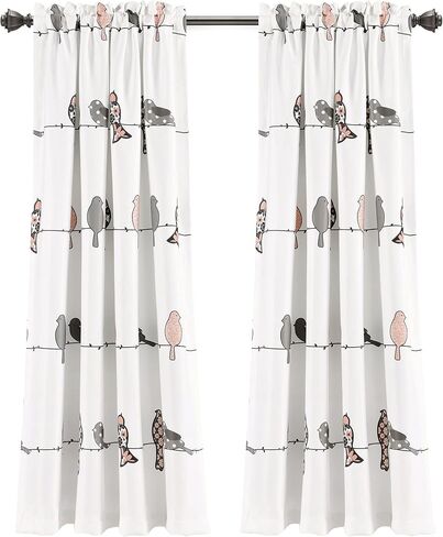 Lush Decor Rowley Birds Light Filtering Window Curtain Panels, Pair, 52" W x 63" L, Blush & Gray - Colorful Floral Print - Whimsical & Playful Bird Curtains For Bedroom, Living Room, Or Dining Room in Saudi Arabia