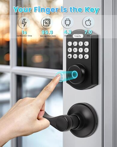 لوحة المفاتيح ديدبولت مع مستشعر الباب، أقفال ديدبولت الذكية لبصمة الإصبع للباب الأمامي، واي فاي بدون مفتاح وبلوتوث دخول ديدبولت مع تطبيق التحكم عن بعد، أسود غير لامع in Kuwait