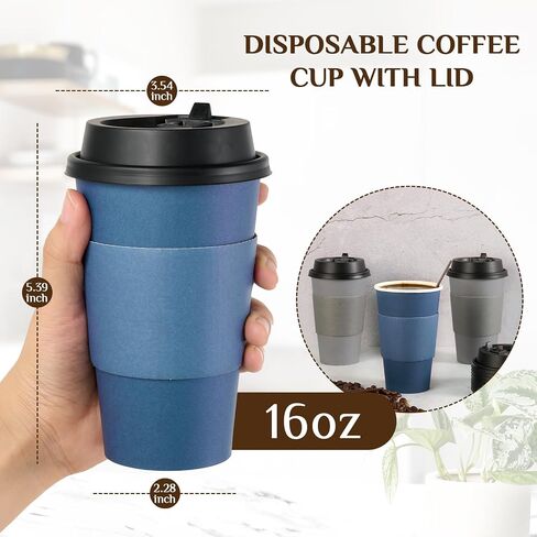 LITOPAK 100 Pack 10 oz Paper Coffee Cups, Disposable Coffee Cups with Lids, Sleeves and Stirring Sticks, Hot Coffee Cup, Disposable Paper Cups, Drinking Cups for Hot Coffee, Water or Juice in Saudi Arabia