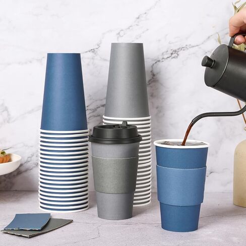 LITOPAK 100 Pack 10 oz Paper Coffee Cups, Disposable Coffee Cups with Lids, Sleeves and Stirring Sticks, Hot Coffee Cup, Disposable Paper Cups, Drinking Cups for Hot Coffee, Water or Juice in Saudi Arabia