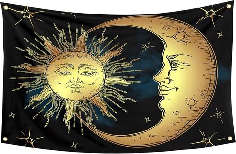 The Golden Sun God And The Moon God Are Mysterious Tapestry 3×5FT Home University Dormitory Walls Decorated With Four Brass Locks in Saudi Arabia