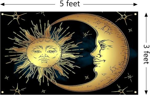 The Golden Sun God And The Moon God Are Mysterious Tapestry 3×5FT Home University Dormitory Walls Decorated With Four Brass Locks in Saudi Arabia