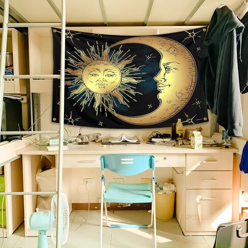 The Golden Sun God And The Moon God Are Mysterious Tapestry 3×5FT Home University Dormitory Walls Decorated With Four Brass Locks in Saudi Arabia