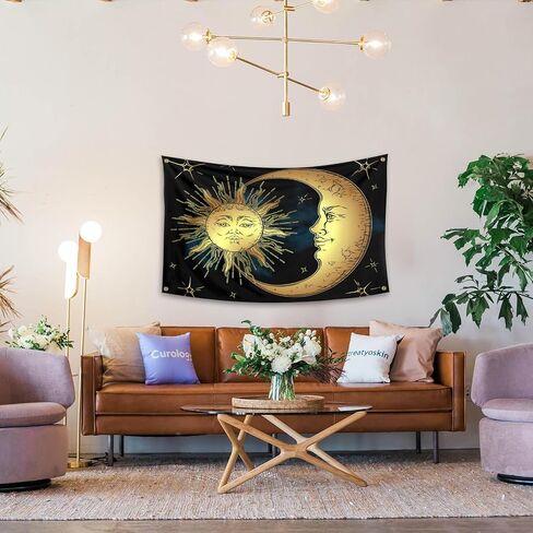 The Golden Sun God And The Moon God Are Mysterious Tapestry 3×5FT Home University Dormitory Walls Decorated With Four Brass Locks in Saudi Arabia