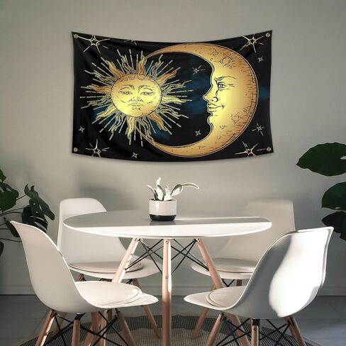 The Golden Sun God And The Moon God Are Mysterious Tapestry 3×5FT Home University Dormitory Walls Decorated With Four Brass Locks in Saudi Arabia