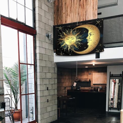 The Golden Sun God And The Moon God Are Mysterious Tapestry 3×5FT Home University Dormitory Walls Decorated With Four Brass Locks in Saudi Arabia