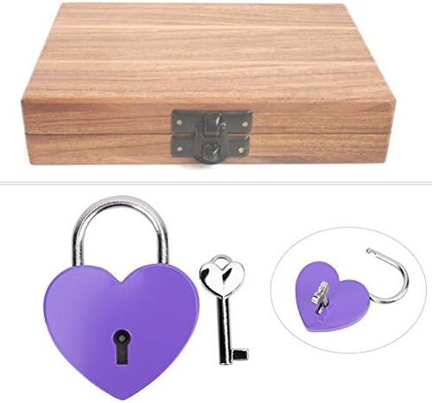 Zerodis Mini Lock, Small Metal Heart Shaped Padlock with Key for Jewelry Storage Box Diary Book 45x59mm(Purple) in Saudi Arabia